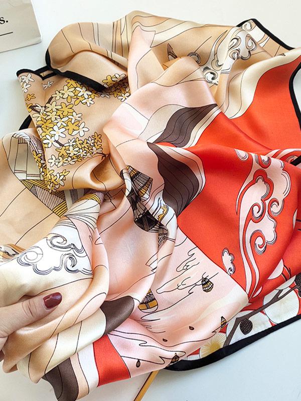 Elegante Blumen Seidenquadratschal 90