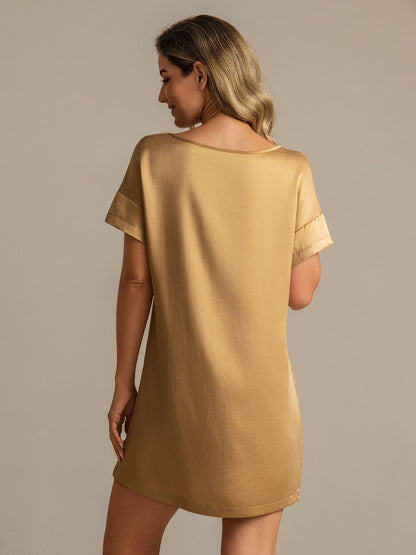 19 Momme Waschbare Seide Kurzarm Rundhalsausschnitt Kurzes Nachthemd