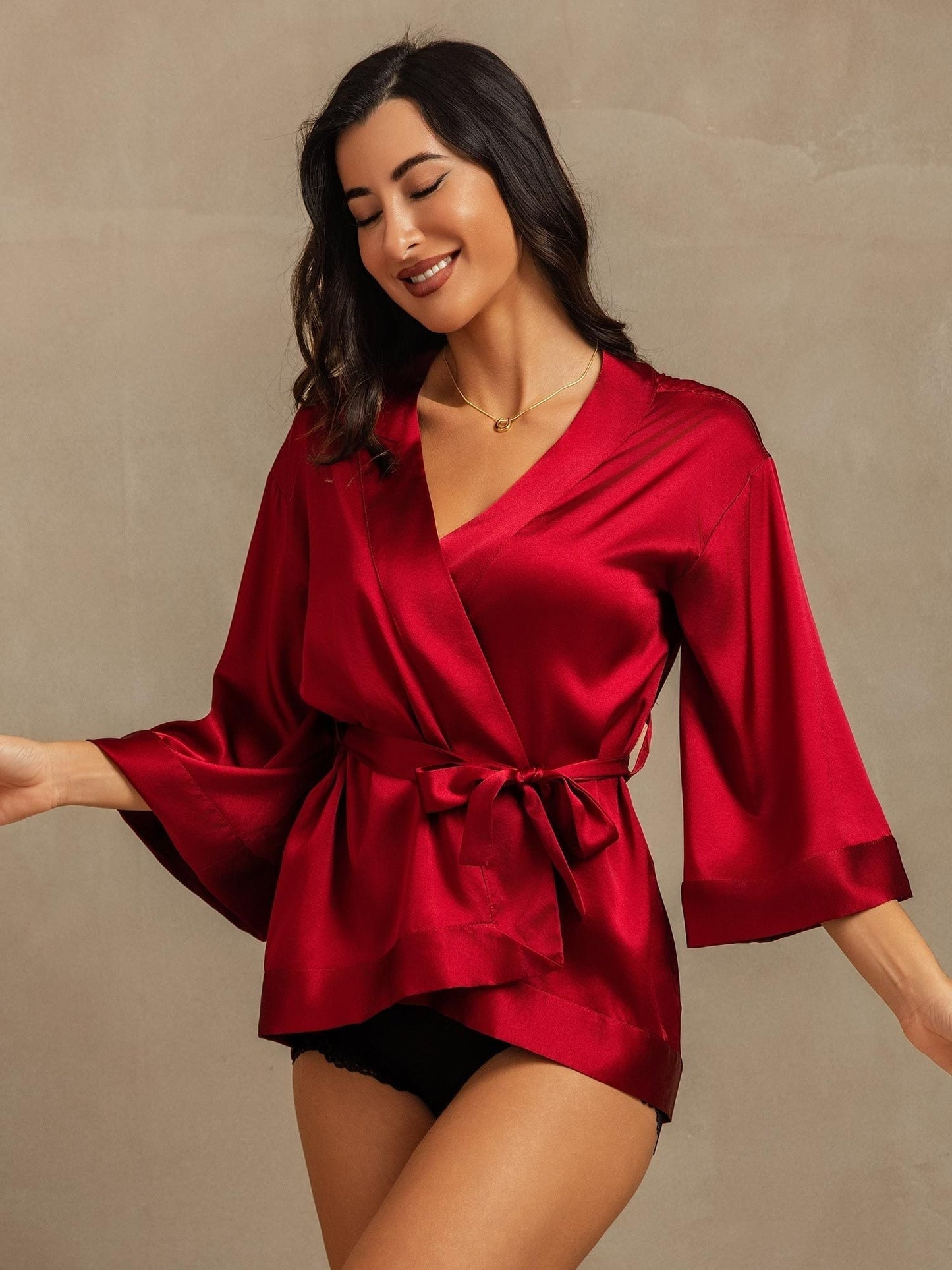 19Momme Seiden Damen Gürtel Mini Kimono Robe