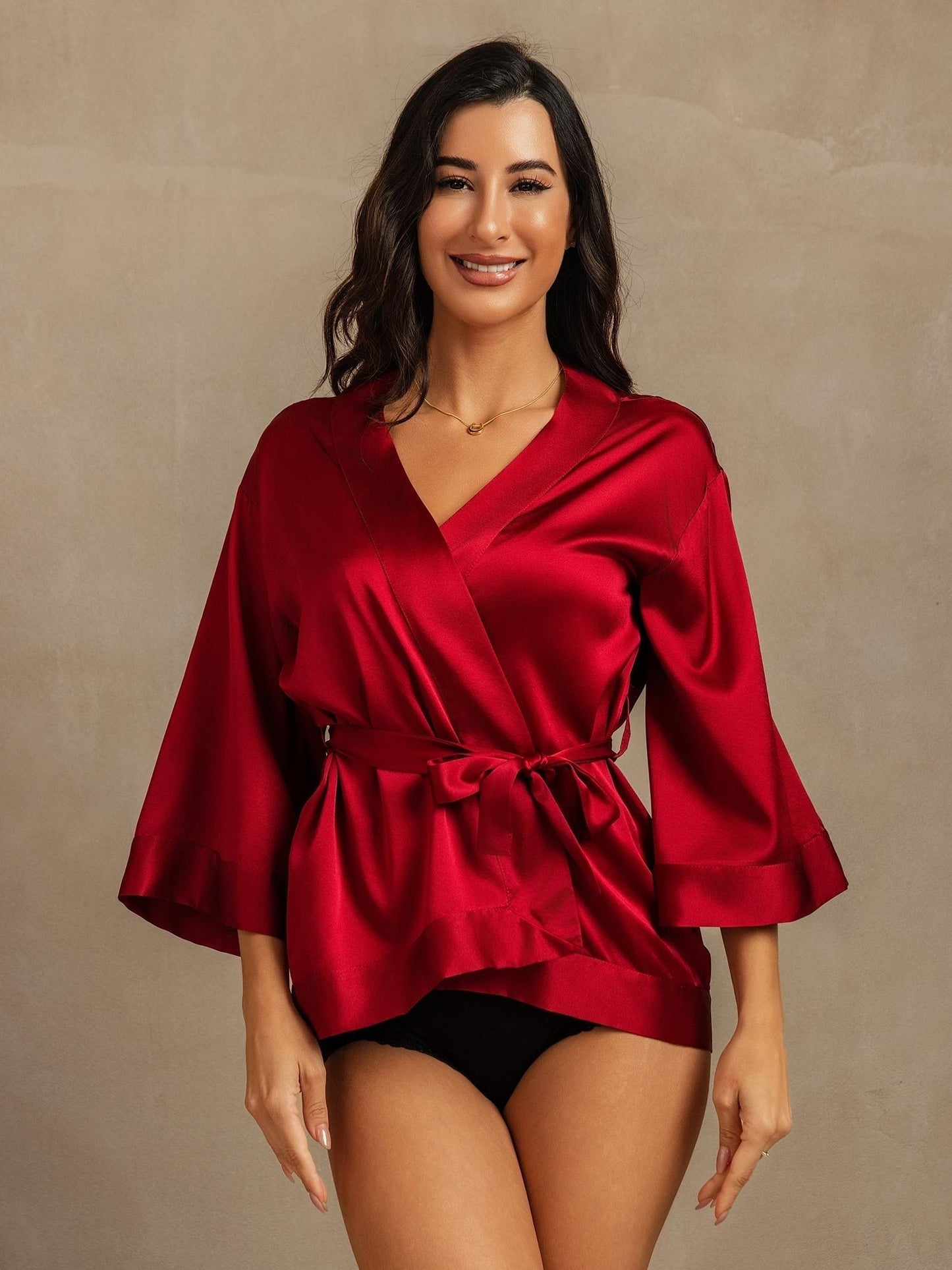 19Momme Seiden Damen Gürtel Mini Kimono Robe