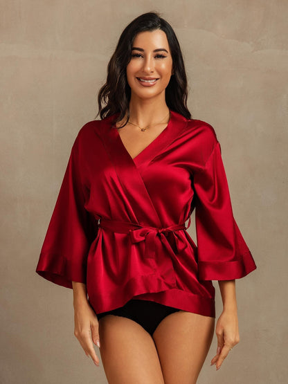 19Momme Seiden Damen Gürtel Mini Kimono Robe