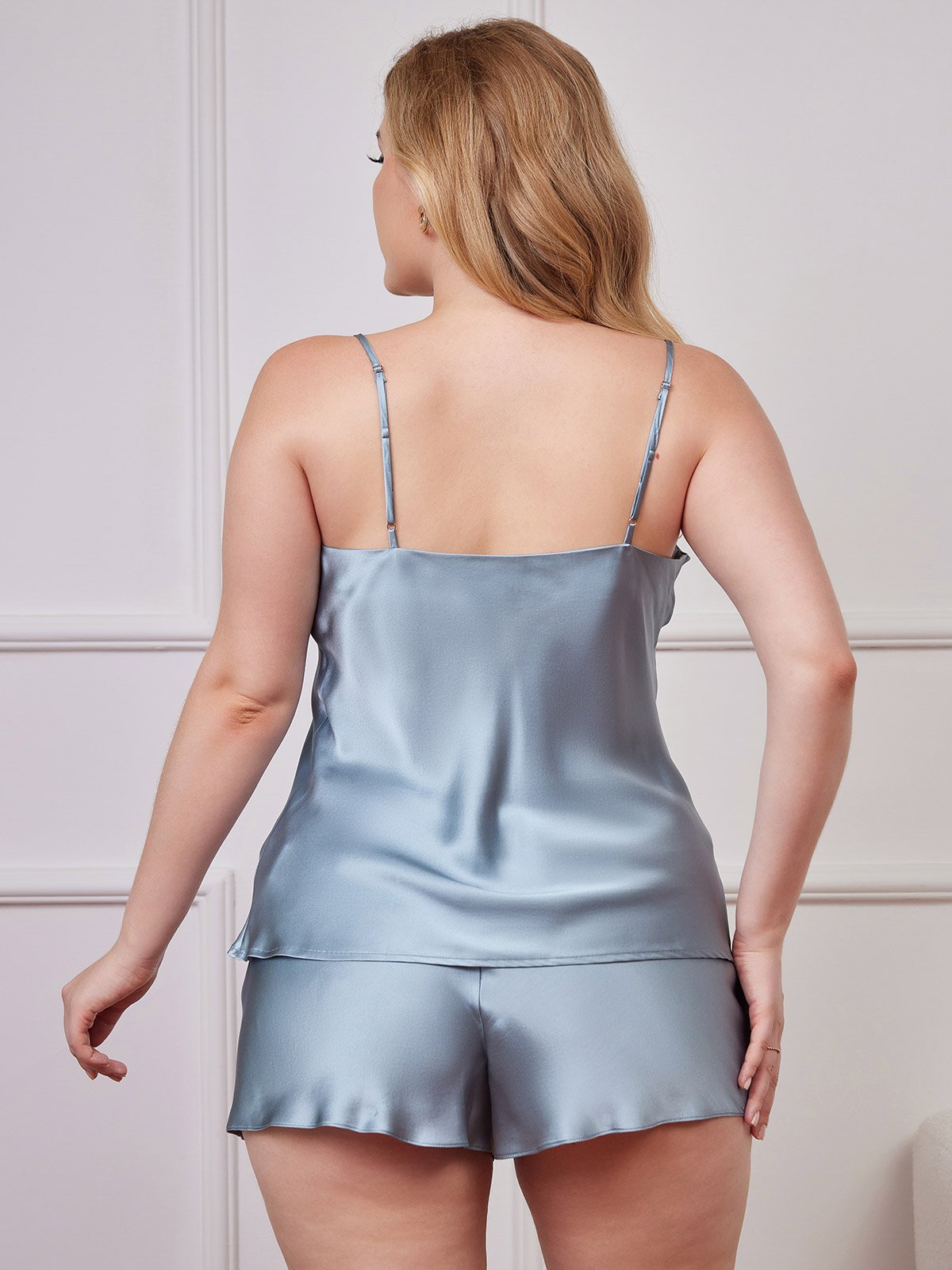 Plus Size Reine Seide Spaghetti-Träger Camisole Pyjama-Set
