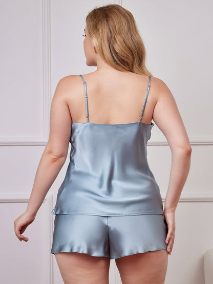 Plus Size Reine Seide Spaghetti-Träger Camisole Pyjama-Set
