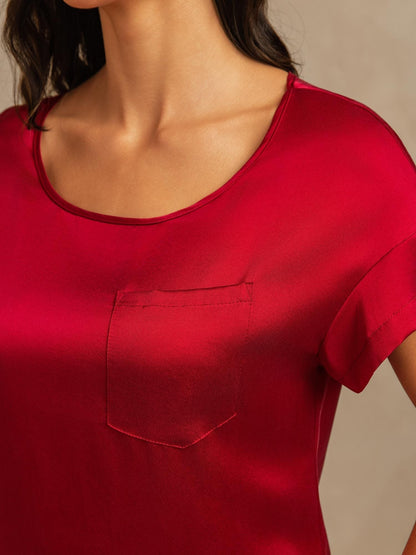 19 Momme Waschbare Seide Kurzarm Rundhalsausschnitt Kurzes Nachthemd