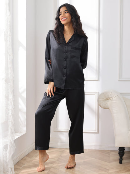 Damen 100% Maulbeerseide Pyjama-Set Mit Langen Ärmeln