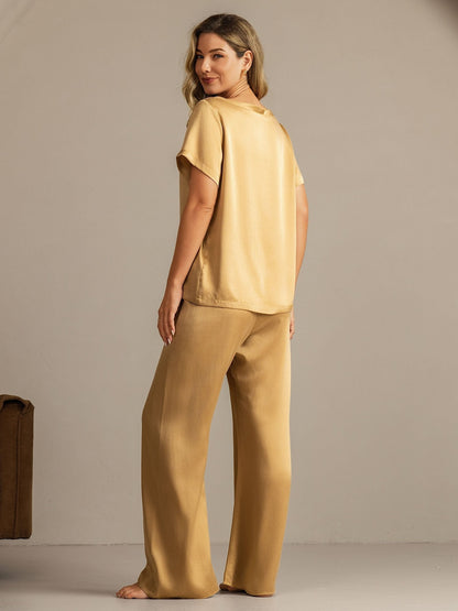 19 Momme Damen Waschbare Seide Kurzarm Pyjama Set