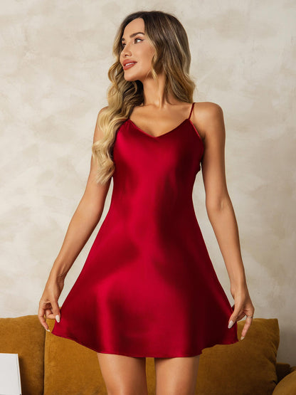 Nachthemd-Slip-Kleid mit verstellbarem Spaghettibügel aus reiner Seide
