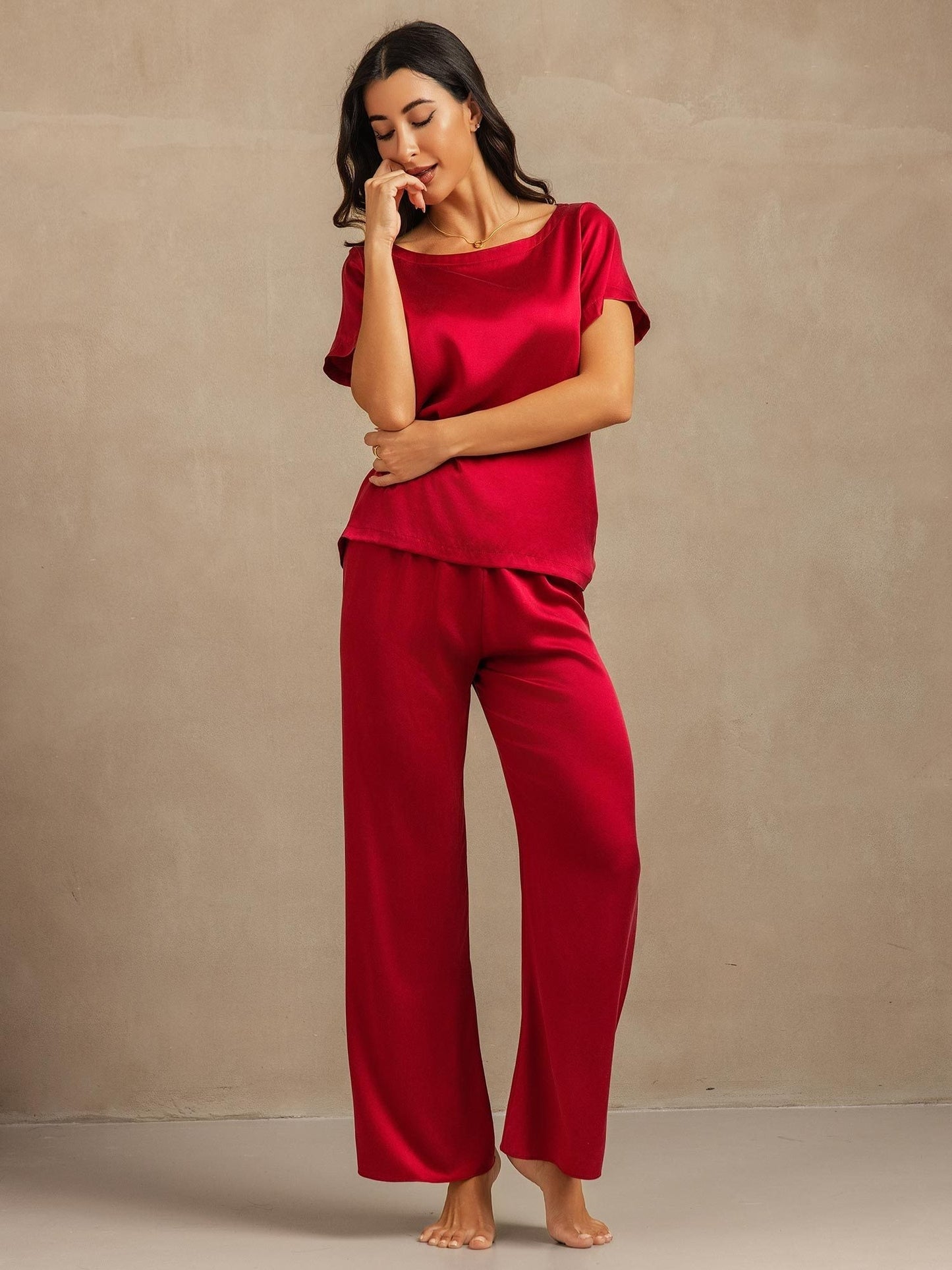 19 Momme Damen Waschbare Seide Kurzarm Pyjama Set