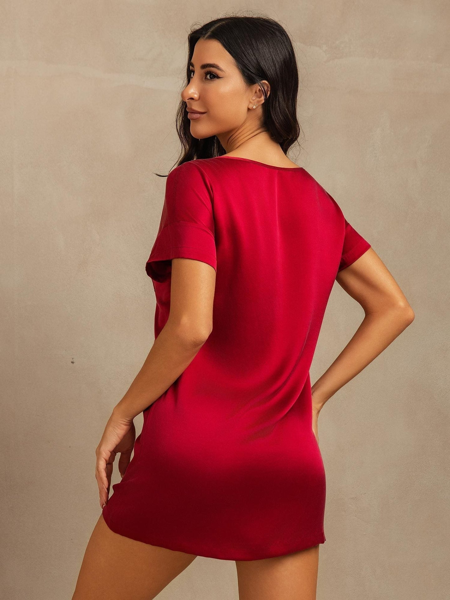 19 Momme Waschbare Seide Kurzarm Rundhalsausschnitt Kurzes Nachthemd