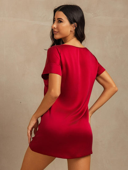 19 Momme Waschbare Seide Kurzarm Rundhalsausschnitt Kurzes Nachthemd