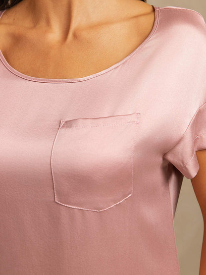 19 Momme Waschbare Seide Kurzarm Rundhalsausschnitt Kurzes Nachthemd