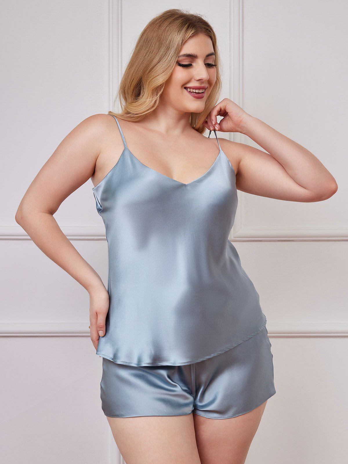 Set aus reinem Seide-Spaghettiträger-Übergröße-Camisole