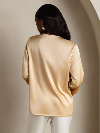 19Momme Seide Langärmelig V-Ausschnitt Hemd