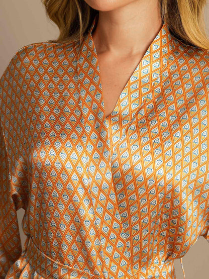 Pure Silk Geometrischer Print Damen Kimono Robe