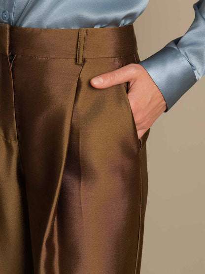 32Momme Seide-Wolle-Mischung Hochbund Weite Bein Damenhose mit Seitentaschen Design