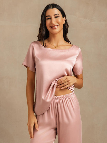 19 Momme Damen Waschbare Seide Kurzarm Pyjama Set