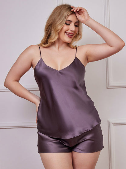 Plus Size Reine Seide Spaghetti-Träger Camisole Pyjama-Set