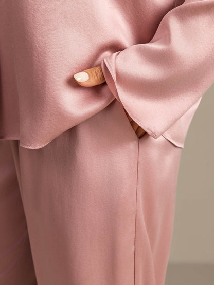 19Momme Waschbare Seide Langarm Notch Kragen Damen Schlafanzug Set