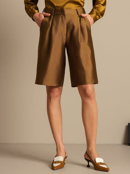 32Momme Seide-Wolle-Mischung Hohe Taille Gerade Passform Damen Mid-Länge Hose mit Seitentaschen Design