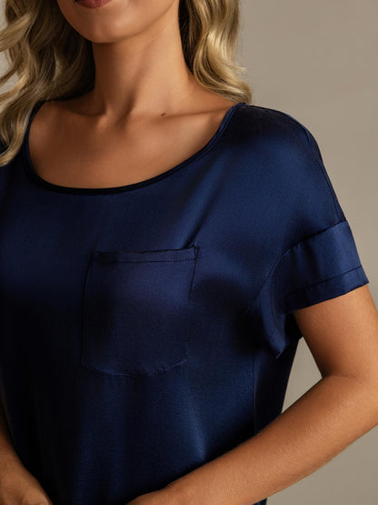 19 Momme Waschbare Seide Kurzarm Rundhalsausschnitt Kurzes Nachthemd