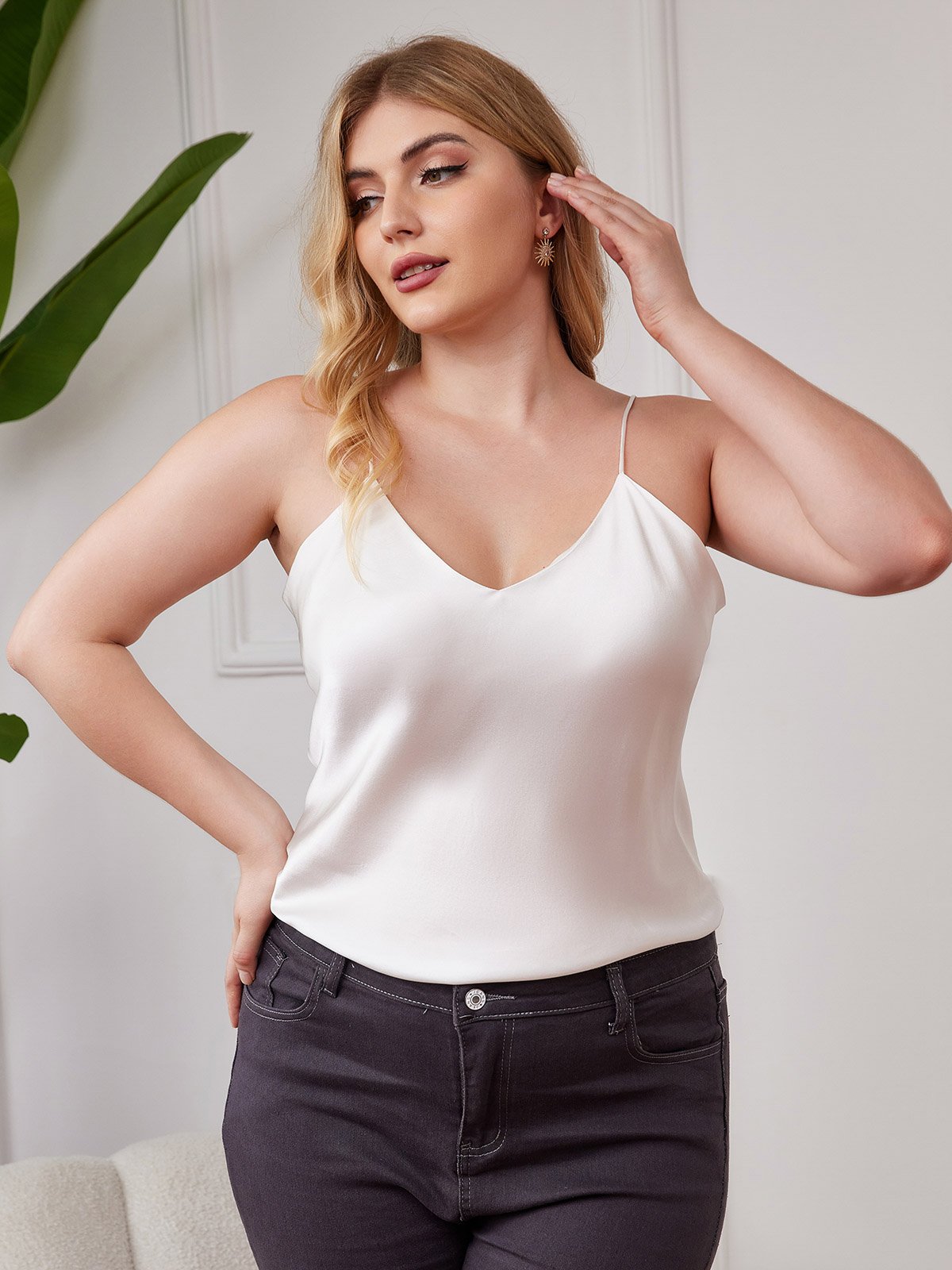 Reine Seide Spaghetti-Träger Plus-Size Camisole