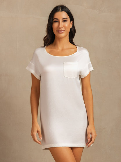 19 Momme Waschbare Seide Kurzarm Rundhalsausschnitt Kurzes Nachthemd