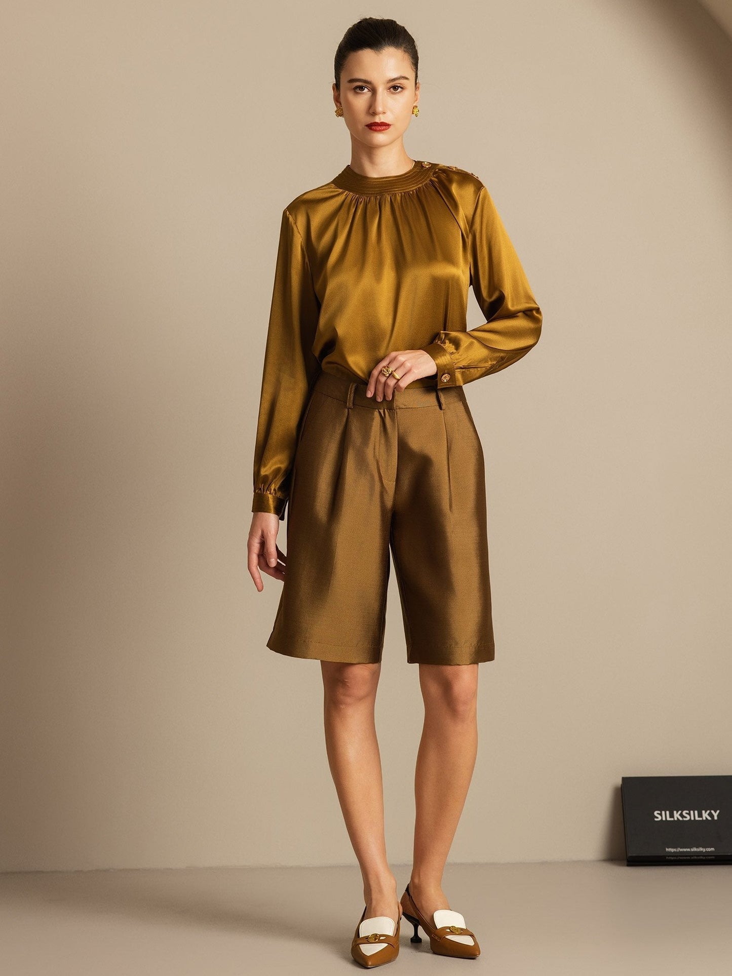 32Momme Seide-Wolle-Mischung Hohe Taille Gerade Passform Damen Mid-Länge Hose mit Seitentaschen Design