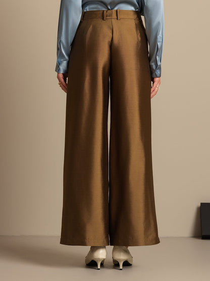 32Momme Seide-Wolle-Mischung Hochbund Weite Bein Damenhose mit Seitentaschen Design