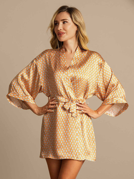 Pure Silk Geometrischer Print Damen Kimono Robe