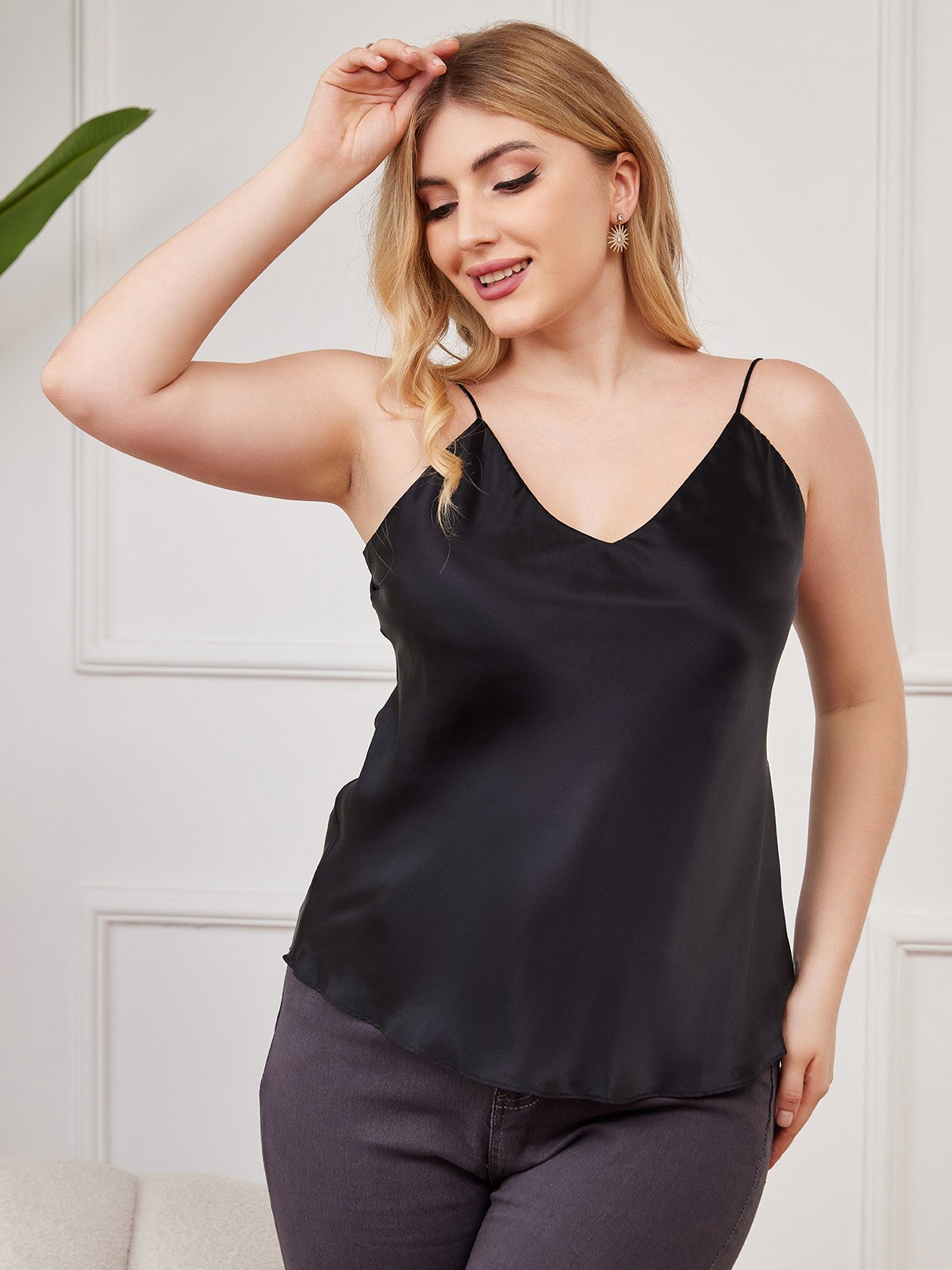 Damen Plus Size Seiden Spaghetti-Träger Camisole Top