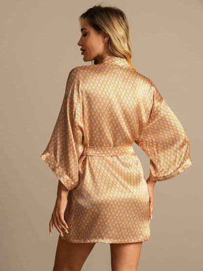 Pure Silk Geometrischer Print Damen Kimono Robe