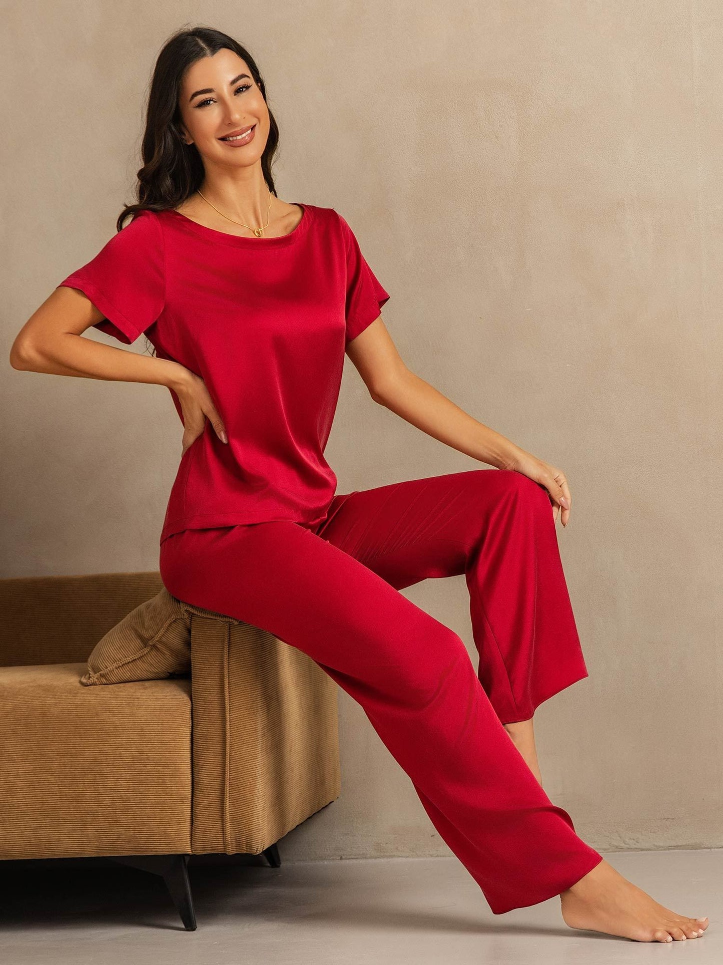 19 Momme Damen Waschbare Seide Kurzarm Pyjama Set