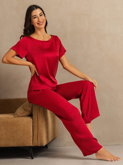 19 Momme Damen Waschbare Seide Kurzarm Pyjama Set