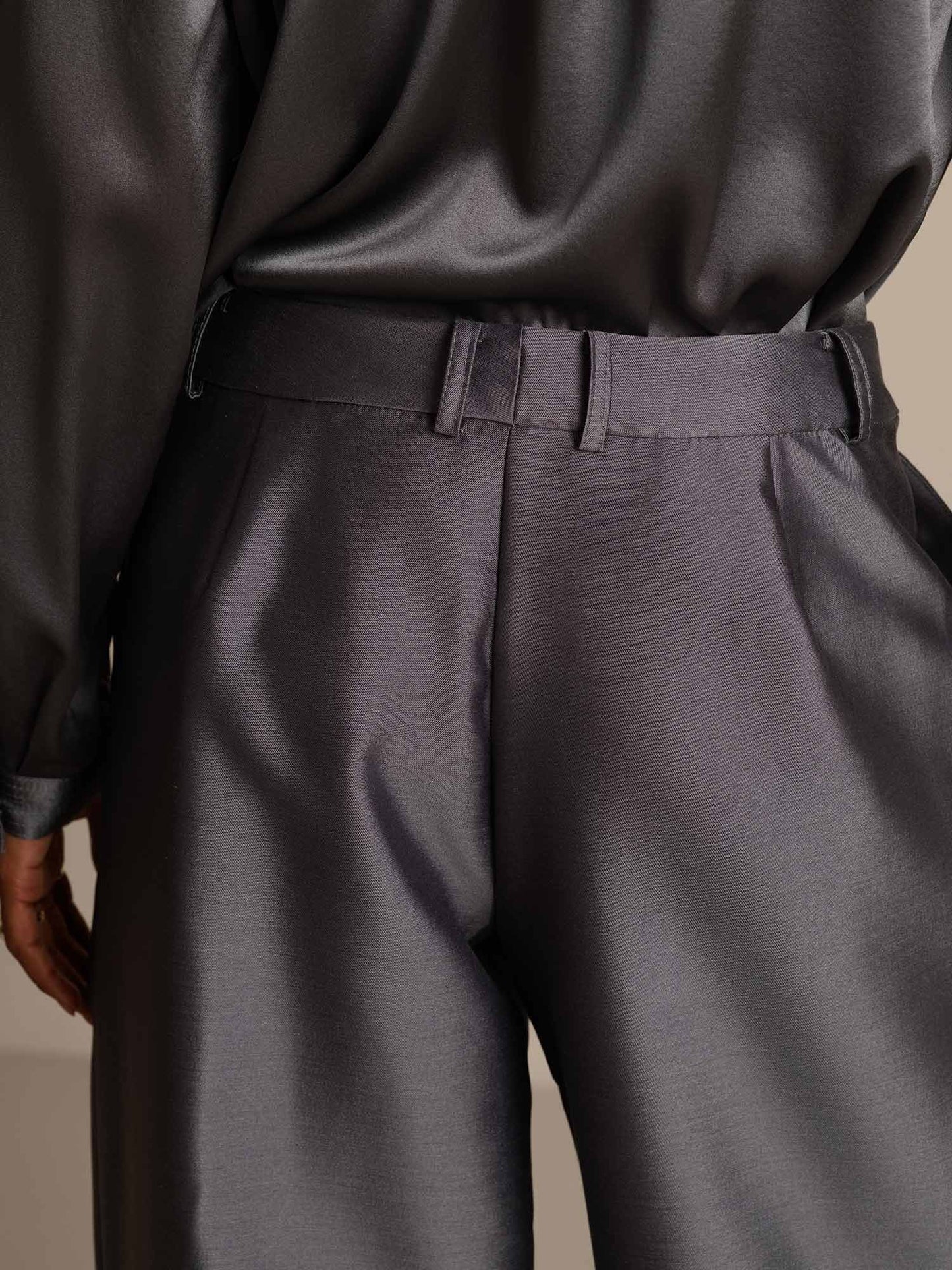 32Momme Seide-Wolle-Mischung Hochbund Weite Bein Damenhose mit Seitentaschen Design