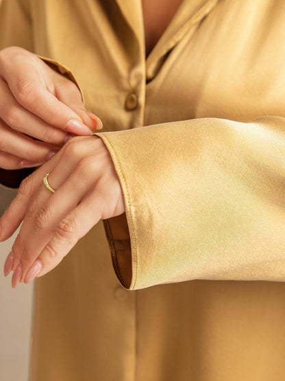 19Momme Waschbare Seide Langarm Notch Kragen Damen Schlafanzug Set