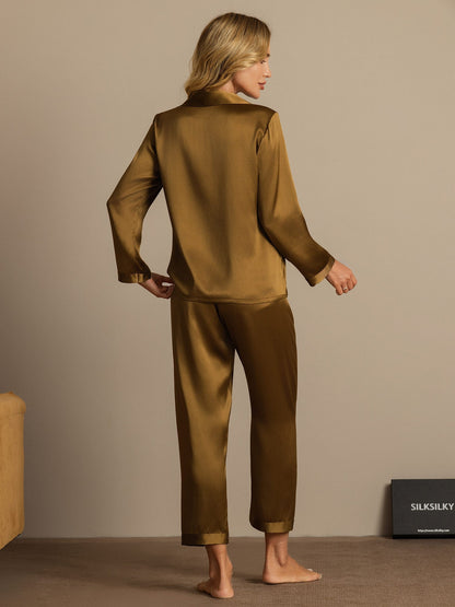 Damen 100% Maulbeerseide Pyjama-Set Mit Langen Ärmeln