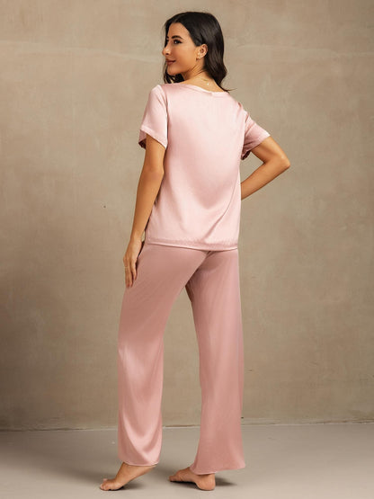 19 Momme Damen Waschbare Seide Kurzarm Pyjama Set