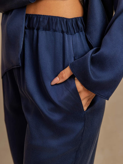 19Momme Waschbare Seide Langarm Notch Kragen Damen Schlafanzug Set