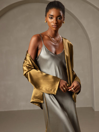 Langes Seiden-Nachthemd mit Spaghettiträgern