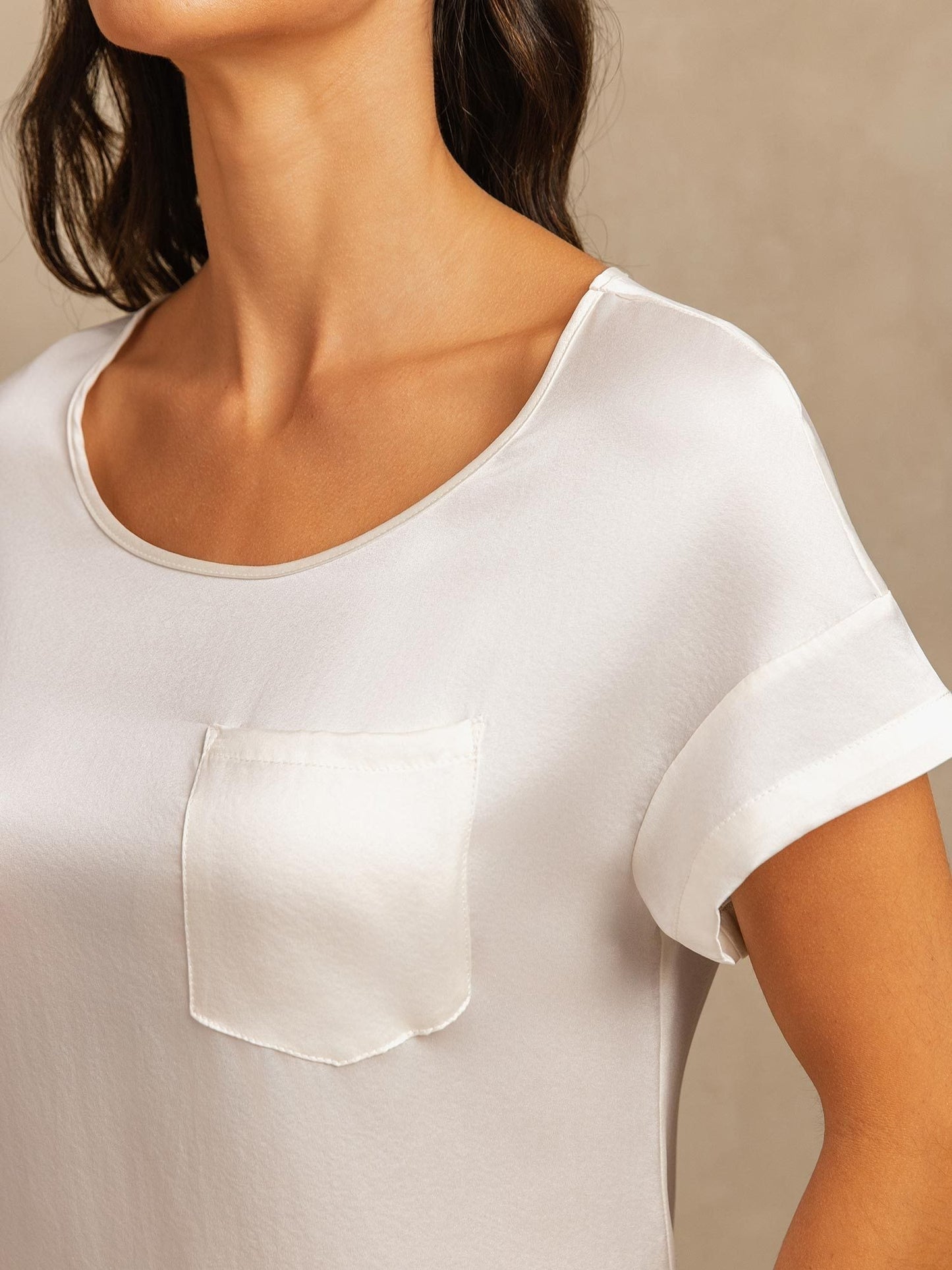 19 Momme Waschbare Seide Kurzarm Rundhalsausschnitt Kurzes Nachthemd