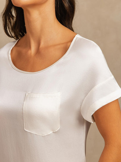 19 Momme Waschbare Seide Kurzarm Rundhalsausschnitt Kurzes Nachthemd