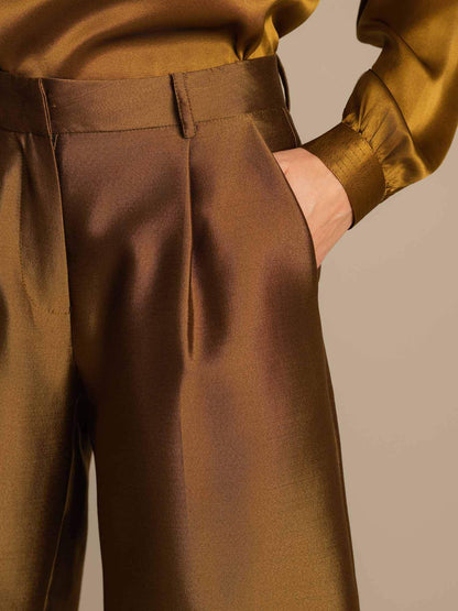 32Momme Seide-Wolle-Mischung Hohe Taille Gerade Passform Damen Mid-Länge Hose mit Seitentaschen Design