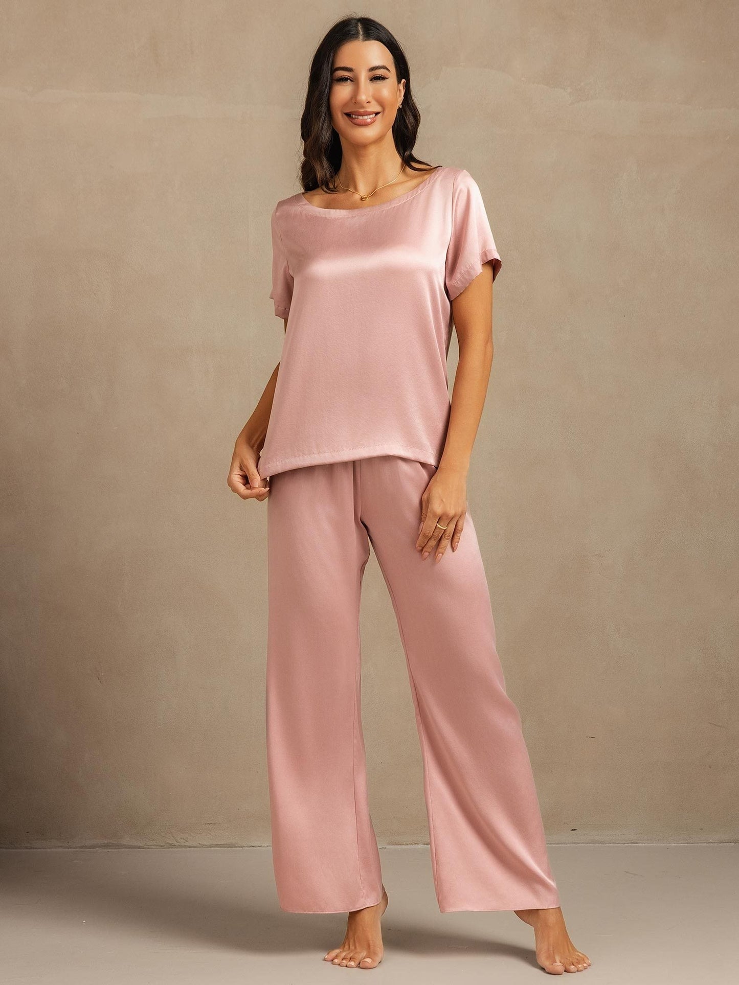 19 Momme Damen Waschbare Seide Kurzarm Pyjama Set
