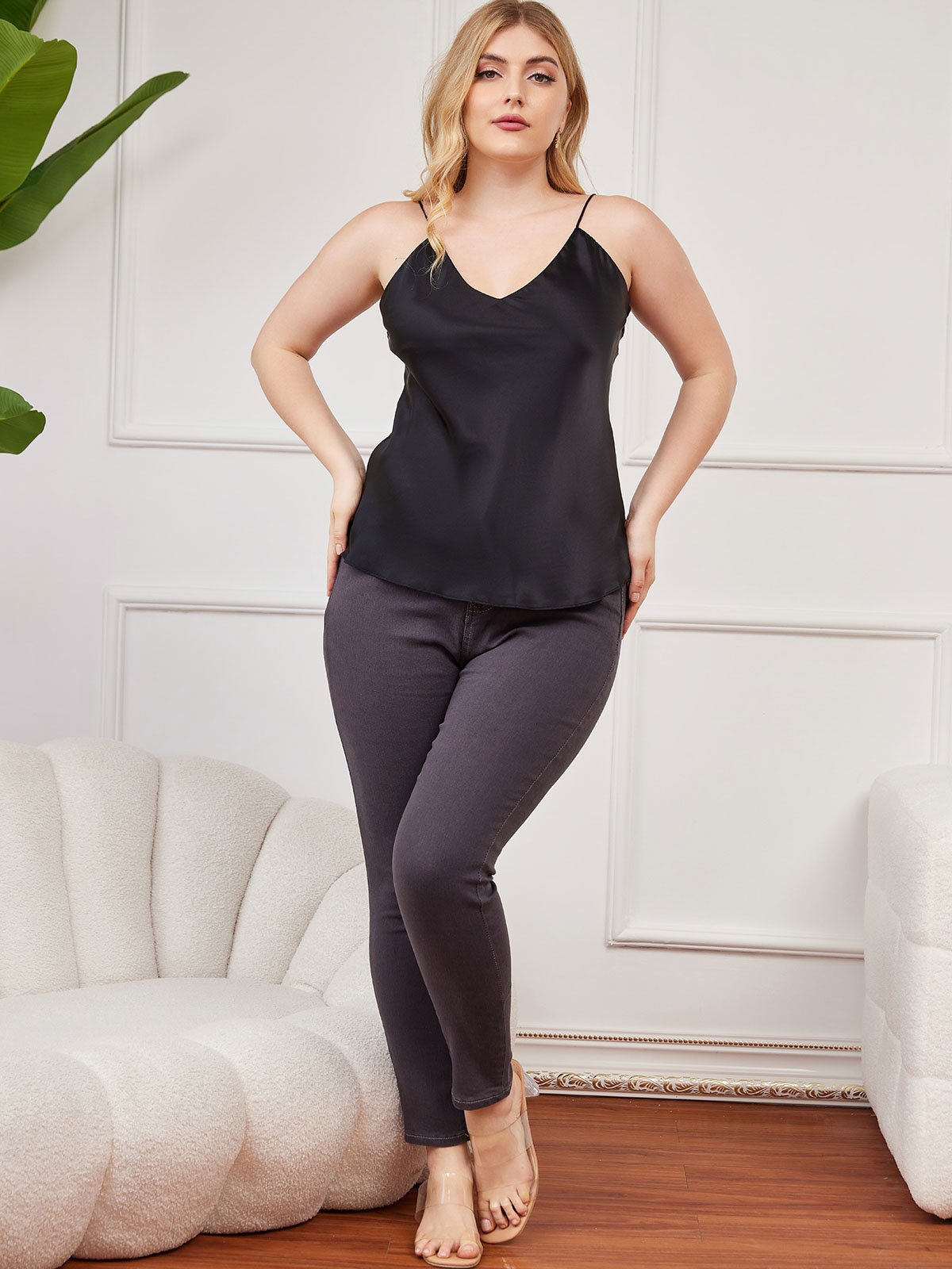 Damen Plus Size Seiden Spaghetti-Träger Camisole Top