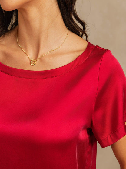 19 Momme Damen Waschbare Seide Kurzarm Pyjama Set