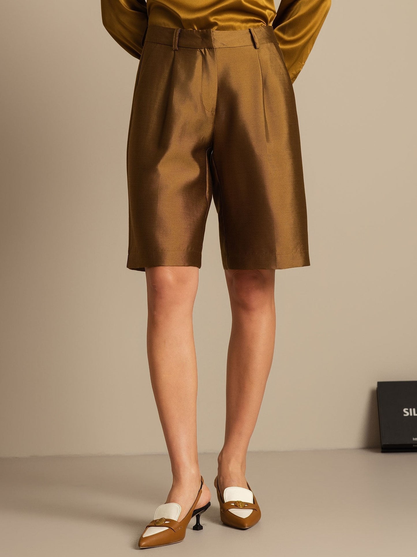 32Momme Seide-Wolle-Mischung Hohe Taille Gerade Passform Damen Mid-Länge Hose mit Seitentaschen Design