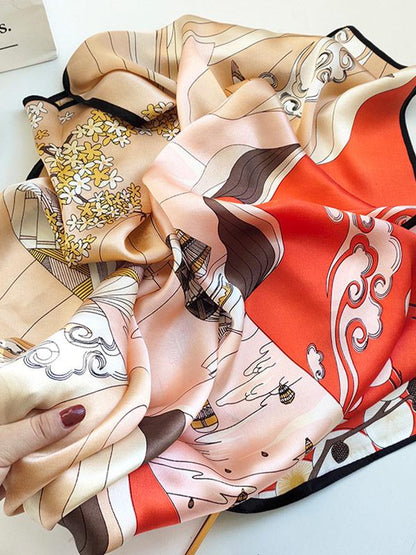 Elegante Blumen Seidenquadratschal 90