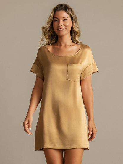 19 Momme Waschbare Seide Kurzarm Rundhalsausschnitt Kurzes Nachthemd