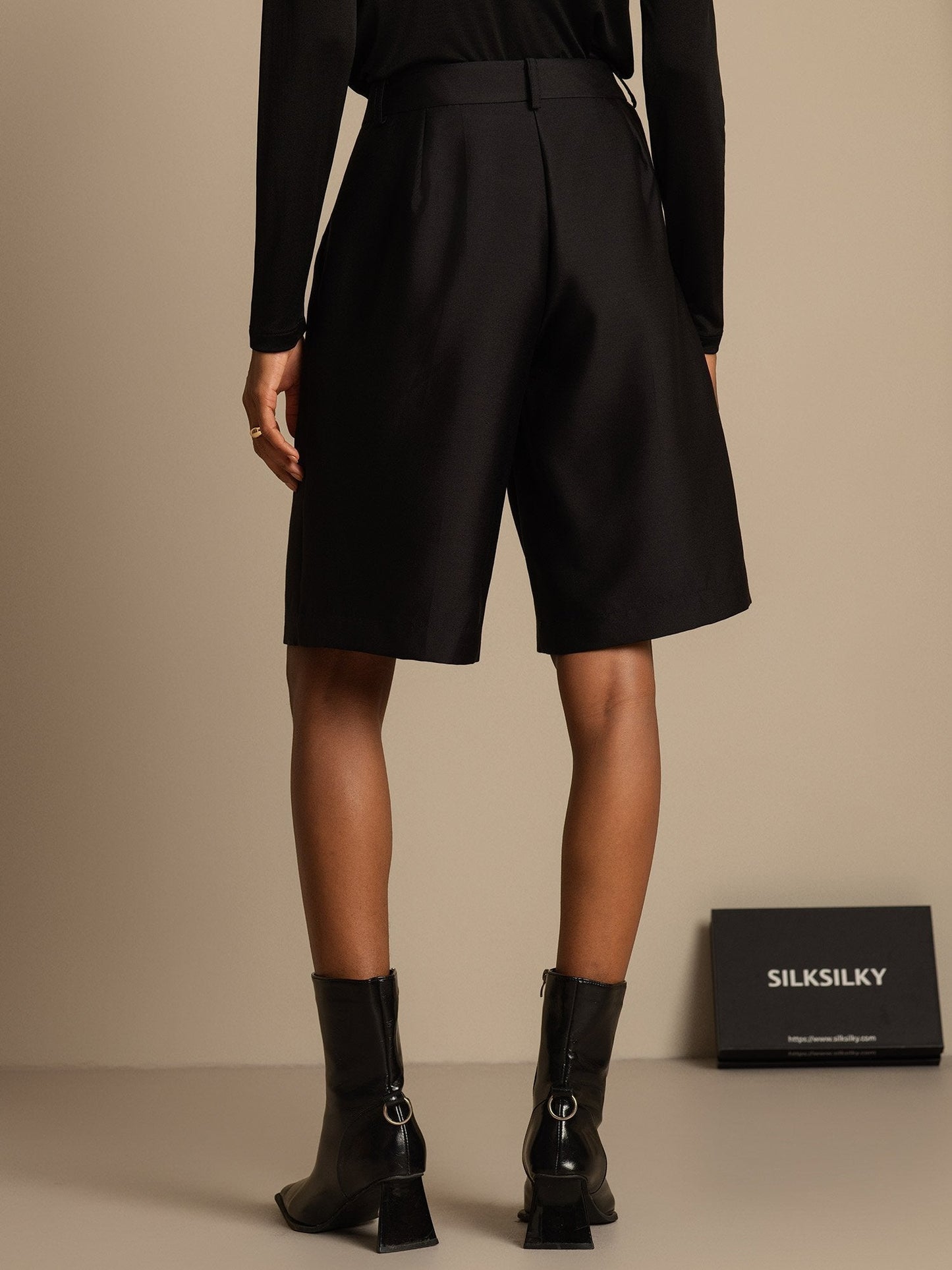 32Momme Seide-Wolle-Mischung Hohe Taille Gerade Passform Damen Mid-Länge Hose mit Seitentaschen Design