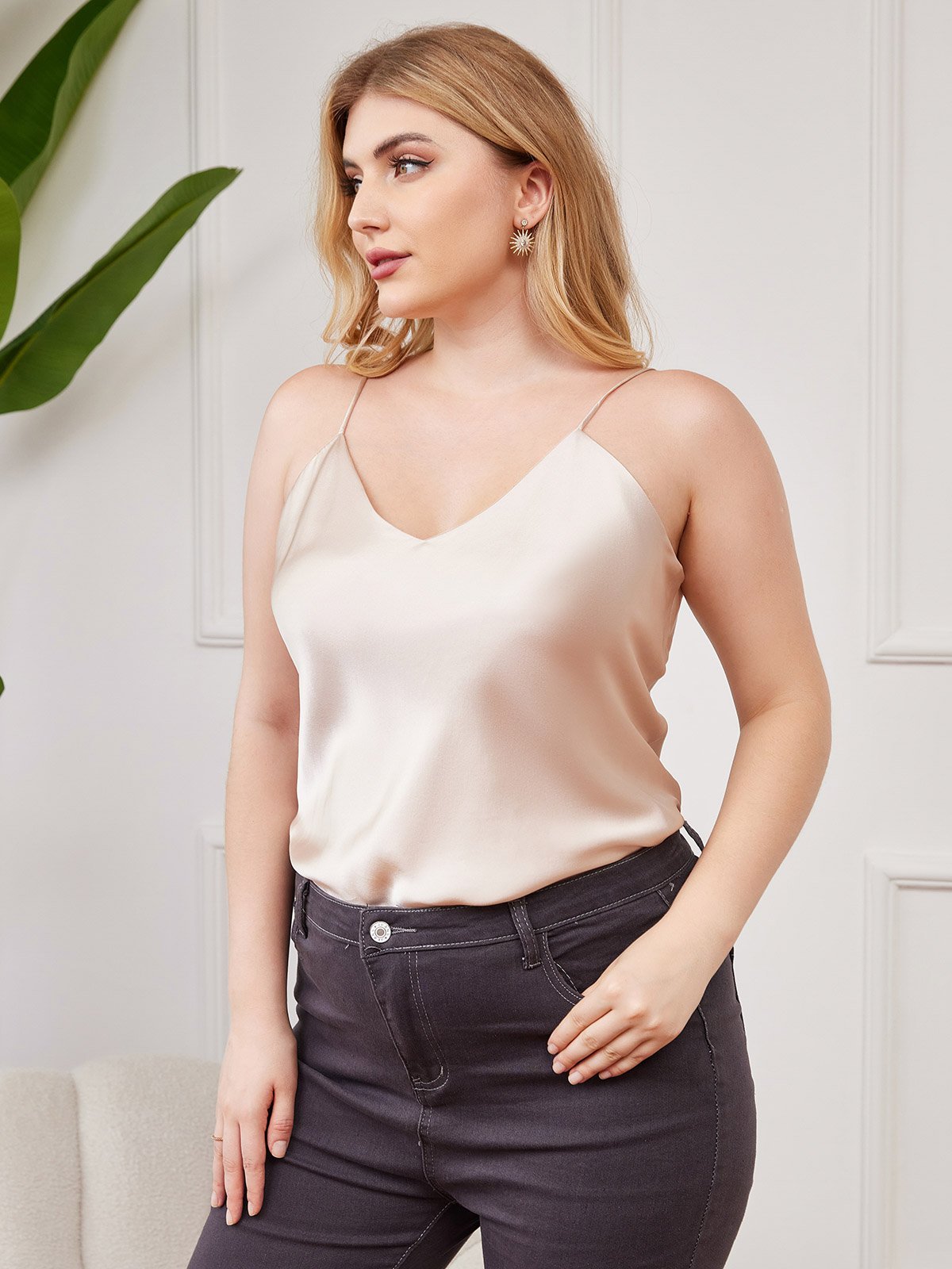 Reine Seide Spaghetti-Träger Plus-Size Camisole